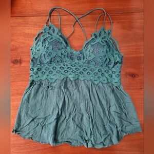 Teal crochet flowy tank
